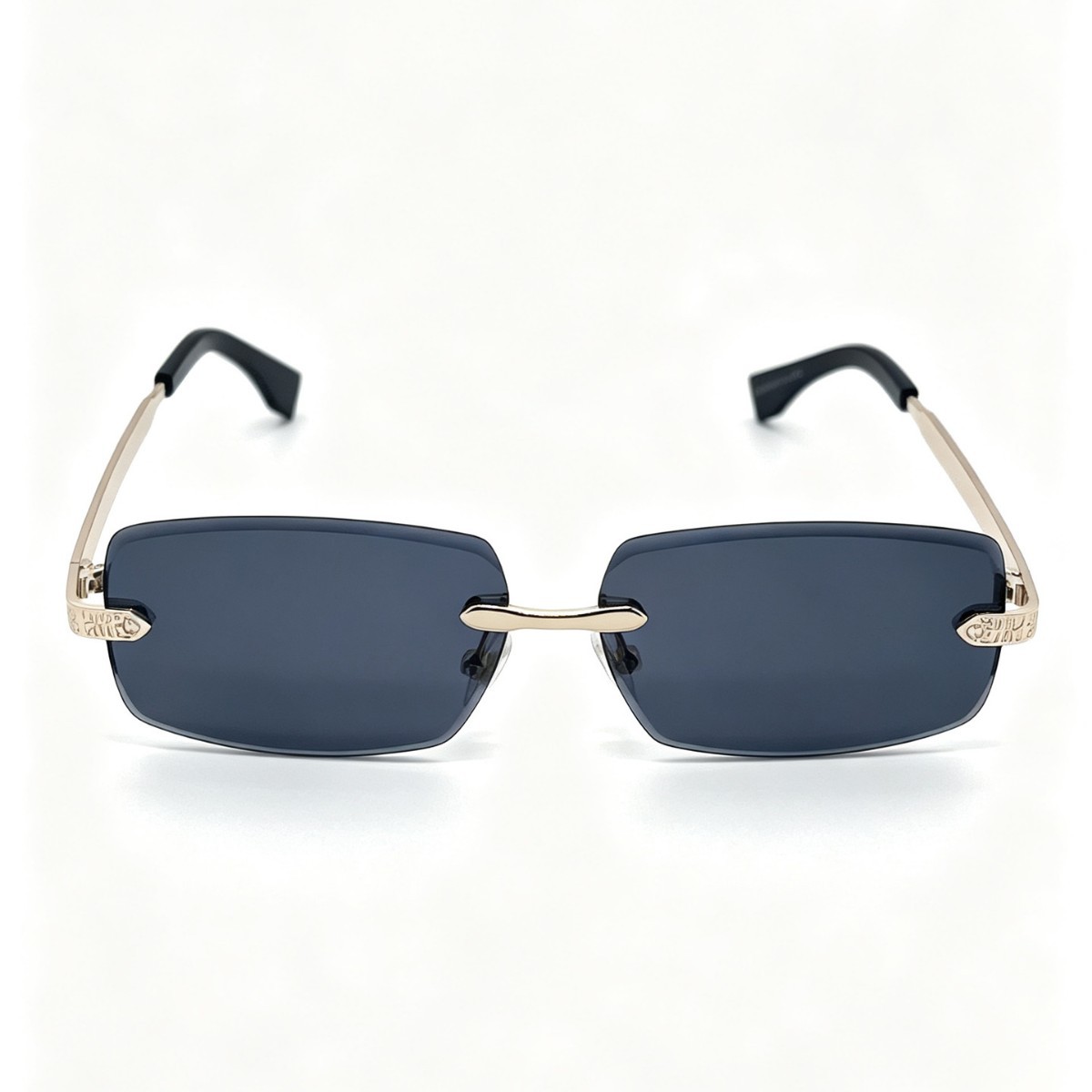 New frameless trimmed sunglasses with metal engraved temple, high-definition gradient UV protection, suitable for both men and women details Picture