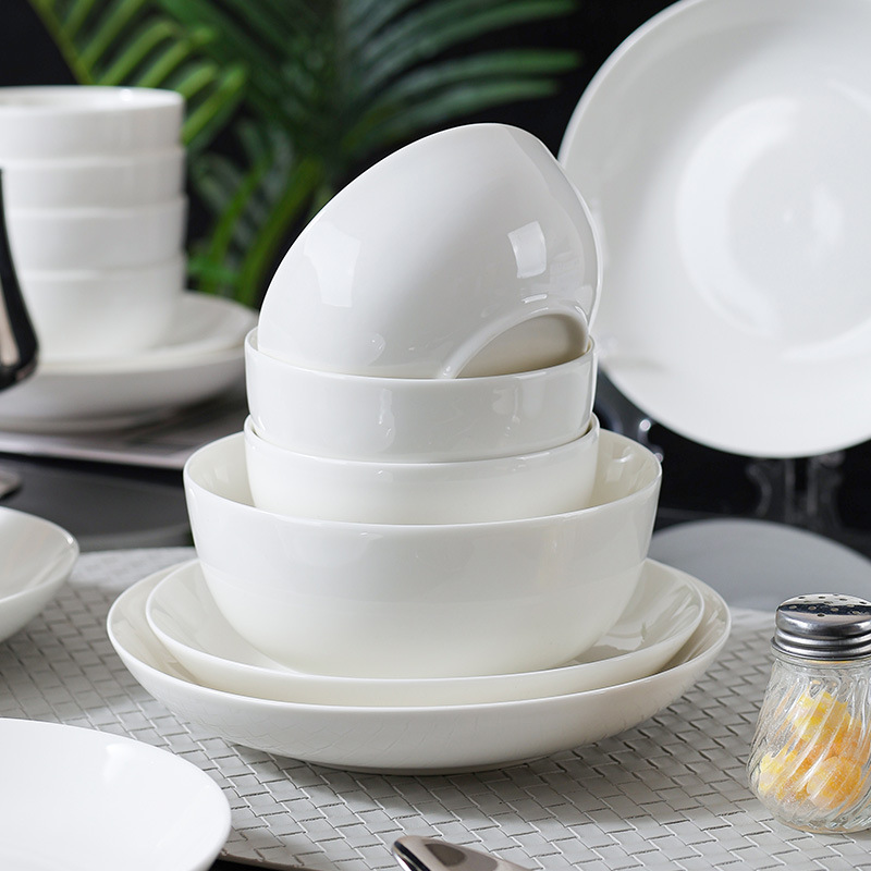 Simple soup bowl, noodle bowl, thickened rice bowl for restaurants and hotels, can be printed with LOGO, pure white ceramic straight-mouthed bowl for home use Specification image