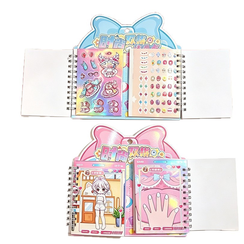 Wholesale of fashionable double-layered coil nail art stickers and cute dress-up two-in-one girls' handmade sticker books Item Picture