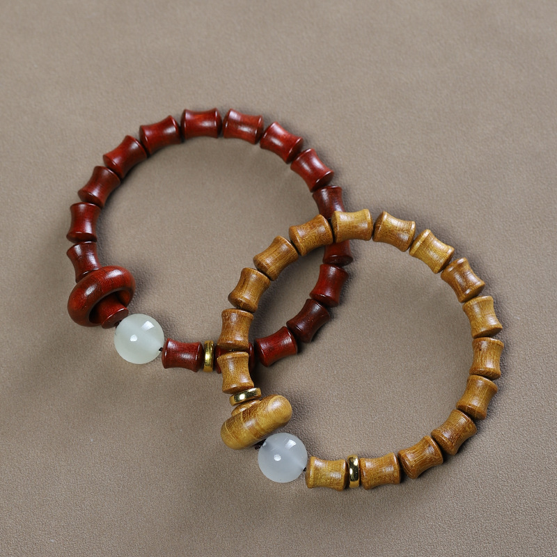 Original green sandalwood bracelet for women, forest style student finger winding soft cultural play Buddhist prayer beads, sandalwood bamboo joint single circle judge bracelet details Picture