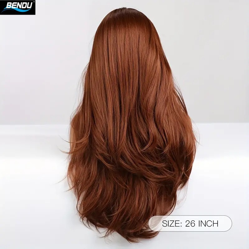 New cross-border fashion hot girl long curly hair bangs wig, women's reddish-brown slightly curly face shaping Amazon fake head Item Picture