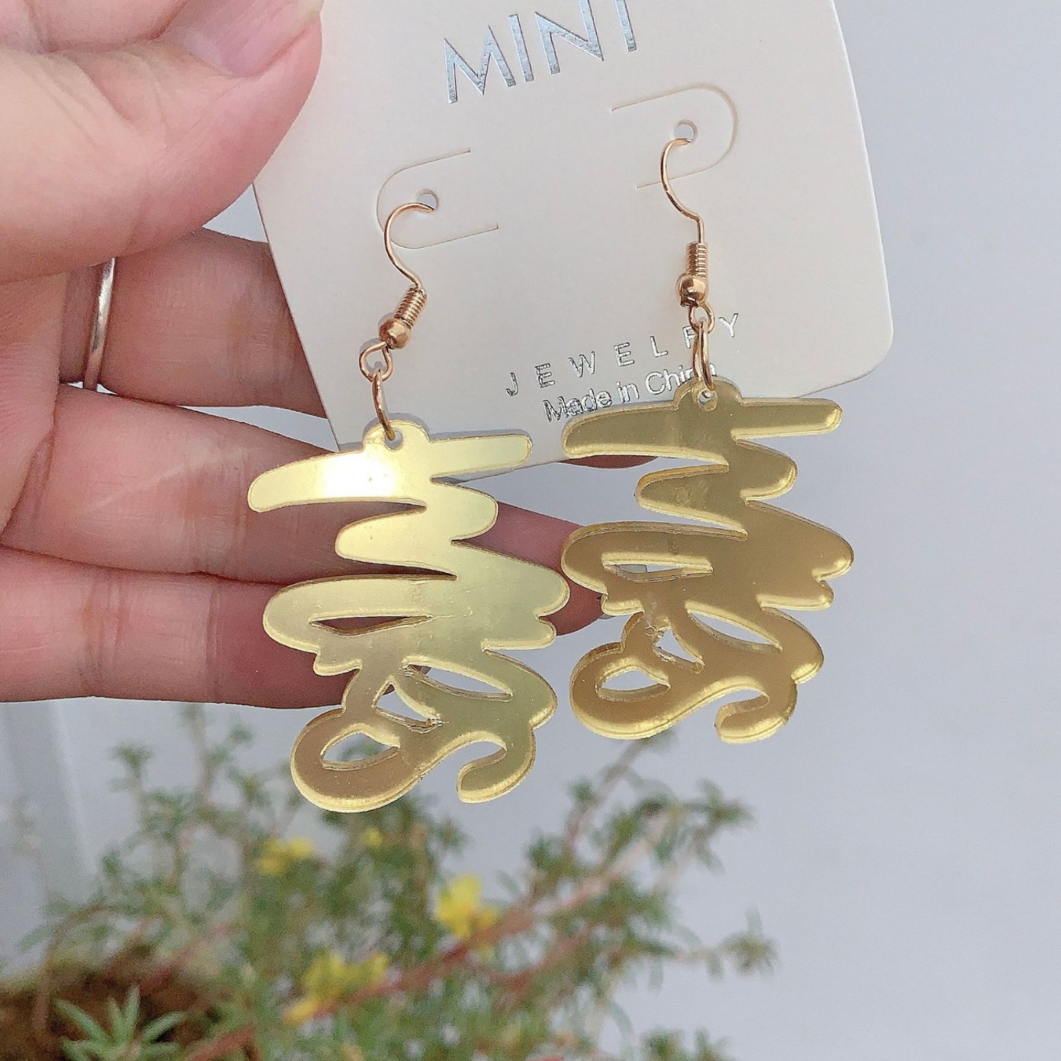 欧美潮流爆款现货直销镜面英文字母长款耳钉耳环耳坠夸张网红百搭