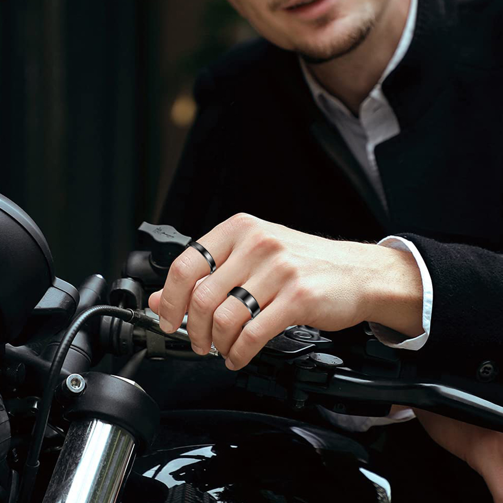 Cross border simple brillante biselada doble acero de titanio para hombres y mujeres anillo 4mm6mm8mm ancho anillo de moda handwear set Specification image