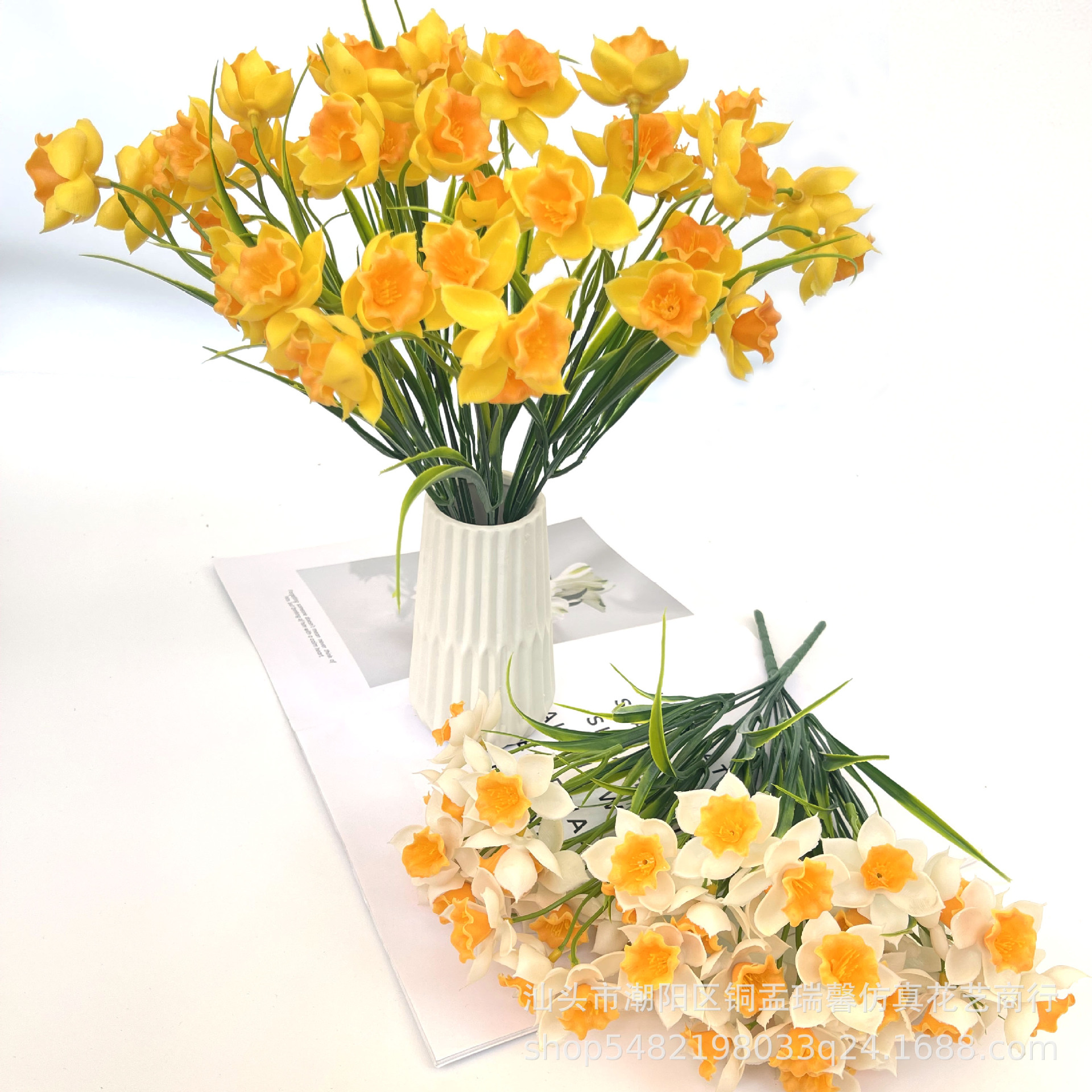 跨境批发七叉春草水仙花 人造手感料洋水仙婚庆假花装饰仿真绿植