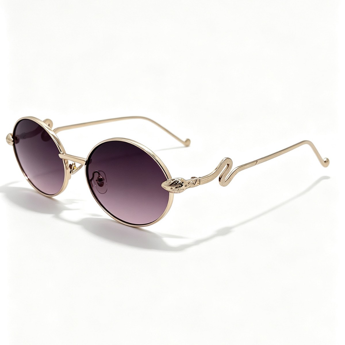 Niche snake-patterned temple sunglasses for both men and women, retro metal round-framed sunglasses, personalized style, internet-famous glasses Item Picture