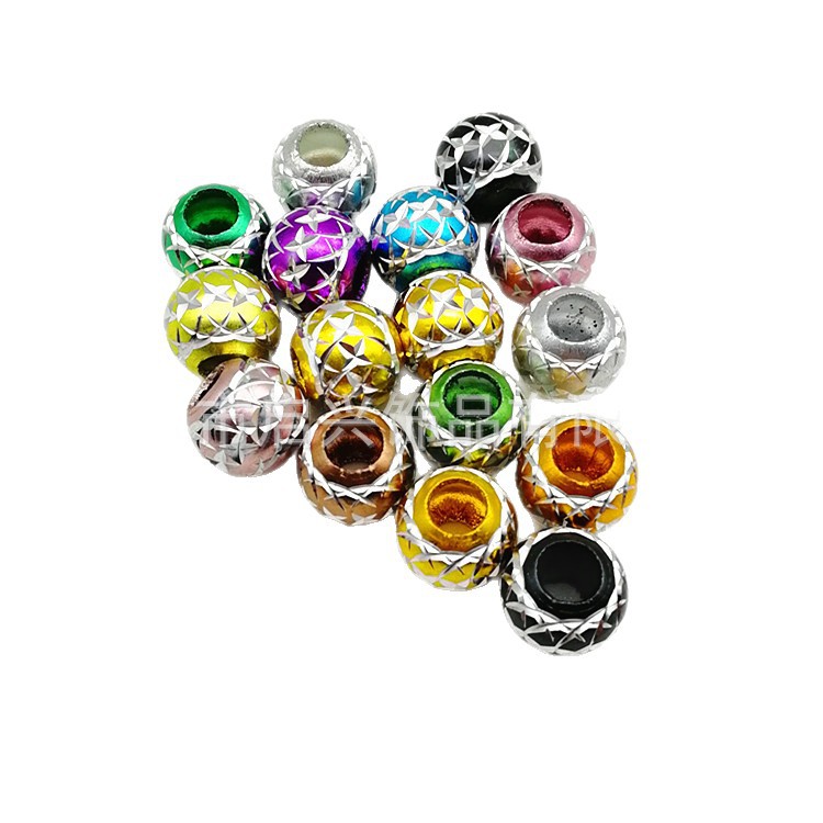 Watermelon-shaped colored engraved X-shaped eco-friendly mixed color aluminum beads, large-hole beads, diy beaded jewelry accessories in stock for wholesale Item Picture