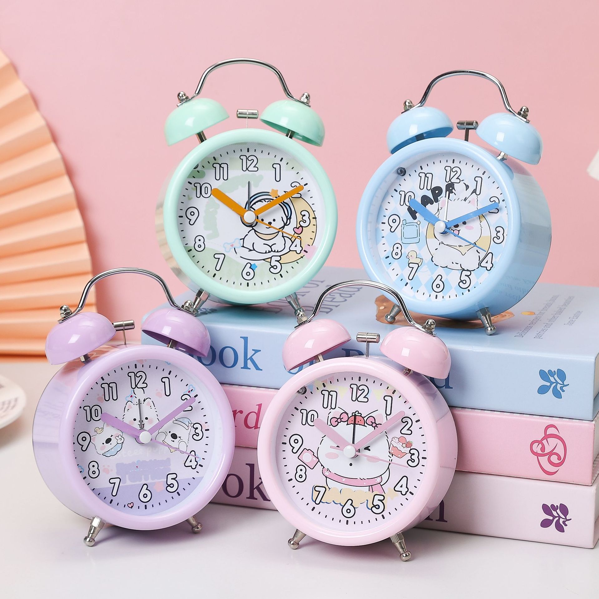 学生打铃闹钟卧室床头夜灯闹钟数字卡通儿童西高地狗闹钟可爱摆件