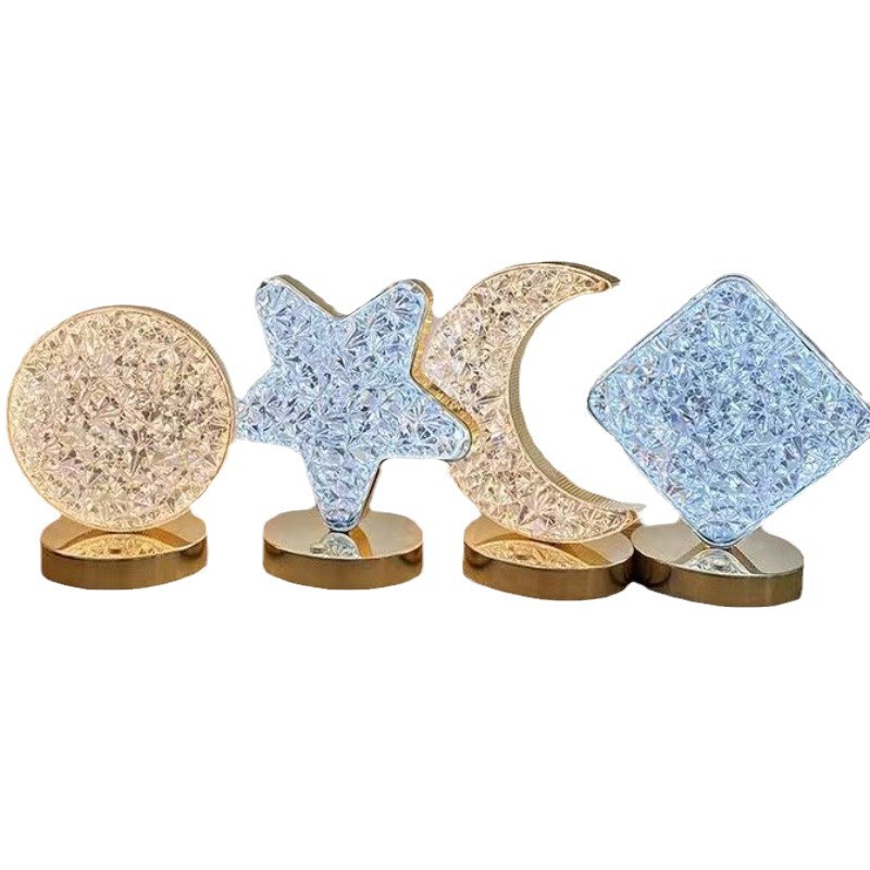 Creative gift: Star and moon night light, touch three-color charging ambient light, bedroom birthday gift: night light Item Picture