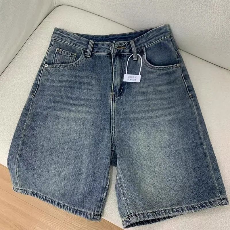 Tallas grandes fat mm thightshade denim pantalones cortos mujeres verano nuevo diseño sensación holgada look delgado recto pantalones cortos maré