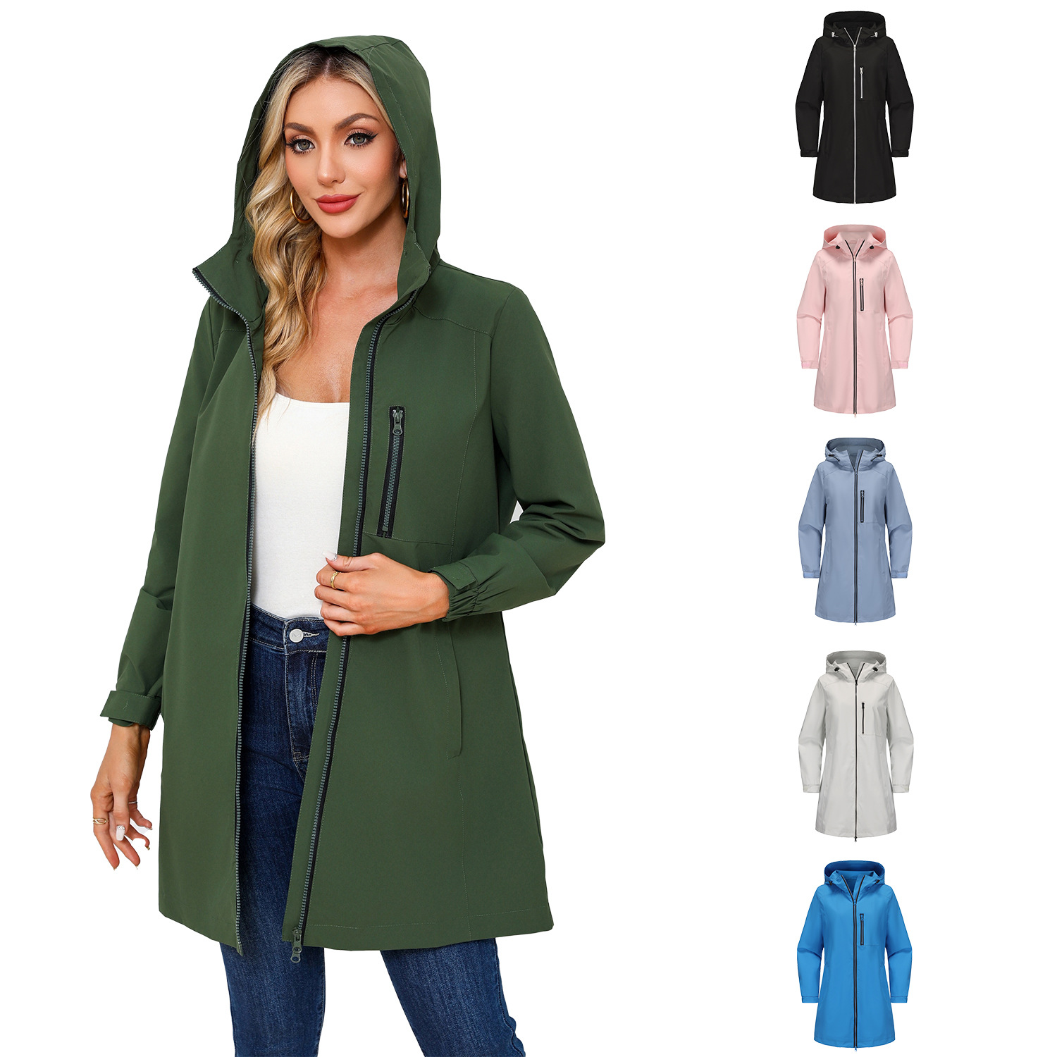European and American outdoor sports water-repellent windbreaker, women's hooded long-sleeved spring and autumn coat, loose and casual windproof cross-border women's clothing full figure