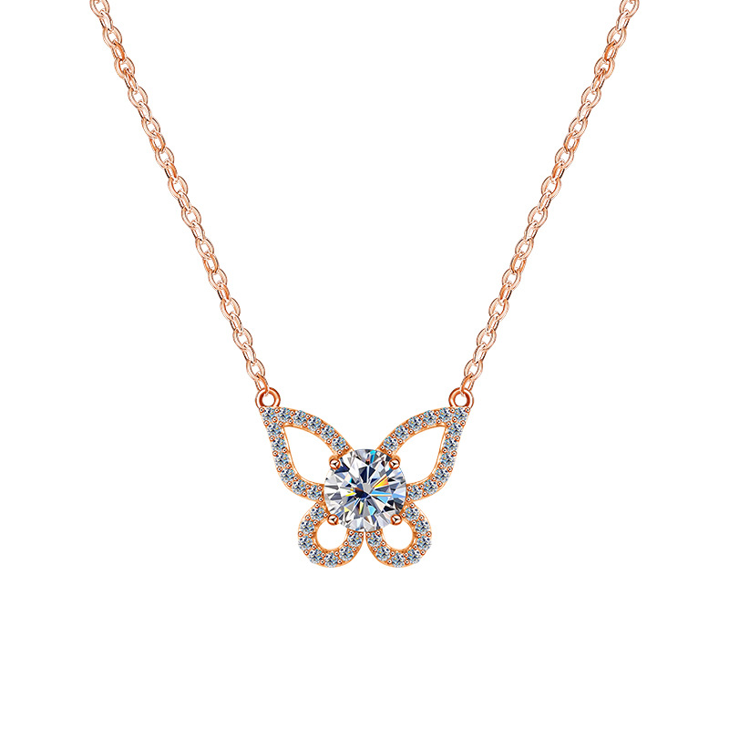The s925 all-silver butterfly one-carat Mosan necklace is a niche design, light luxury, simple and versatile accessory necklace Specification image