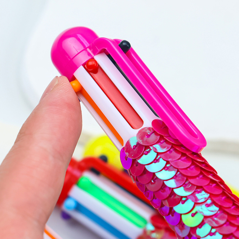 Creative fish-scale sequined six-color ballpoint pen, colored pen barrel, press multi-color pen, student highlighting key points, colored planner pen Application Scenario