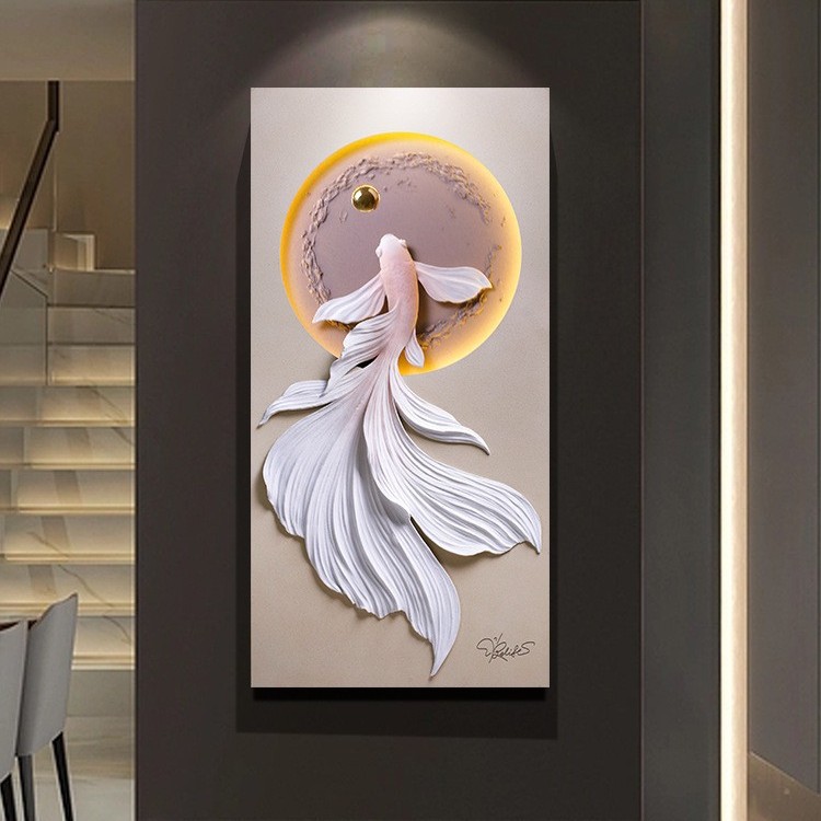Three-dimensional relief entrance foyer, 3D three-dimensional relief fish hanging painting, LED lighting, corridor decorative painting Application Scenario
