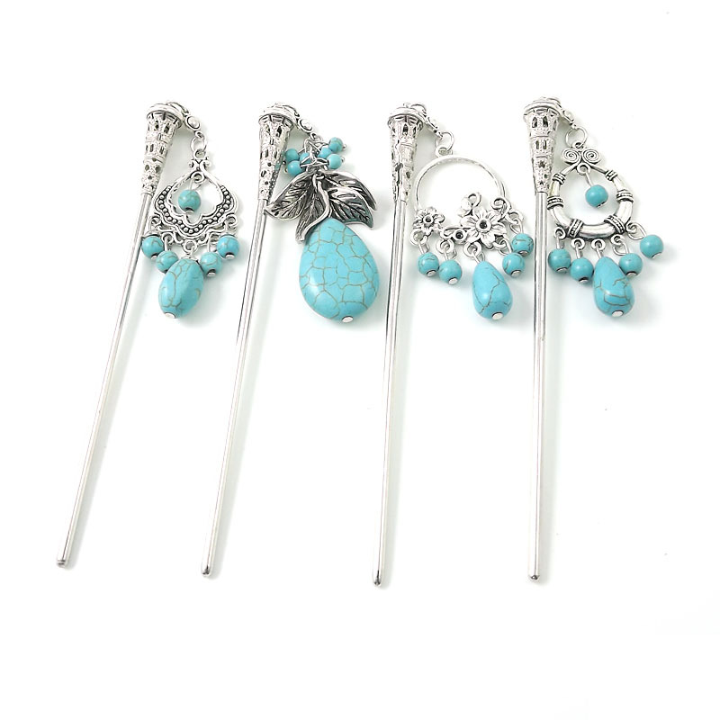 民族风波西米亚饰品苗族苗银带坠舞台演出发簪发钗发饰头饰簪子