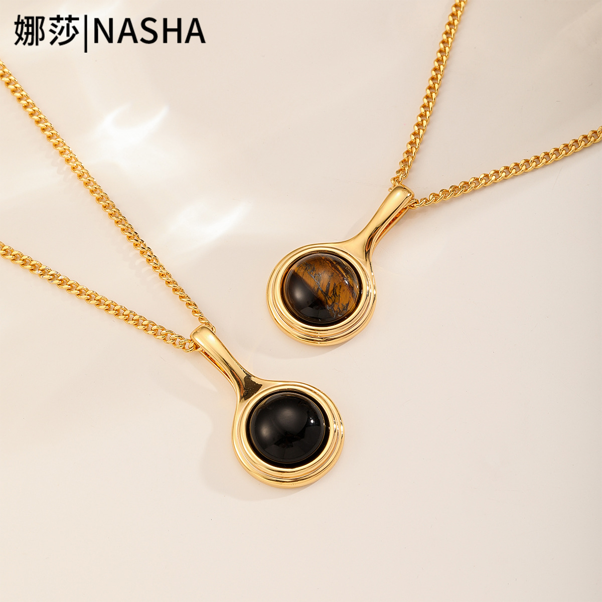 Nasha Cross-border exclusive natural tiger's eye stone Maillard necklace accessory for women's layered wear, a light luxury, niche and high-end style necklace details Picture