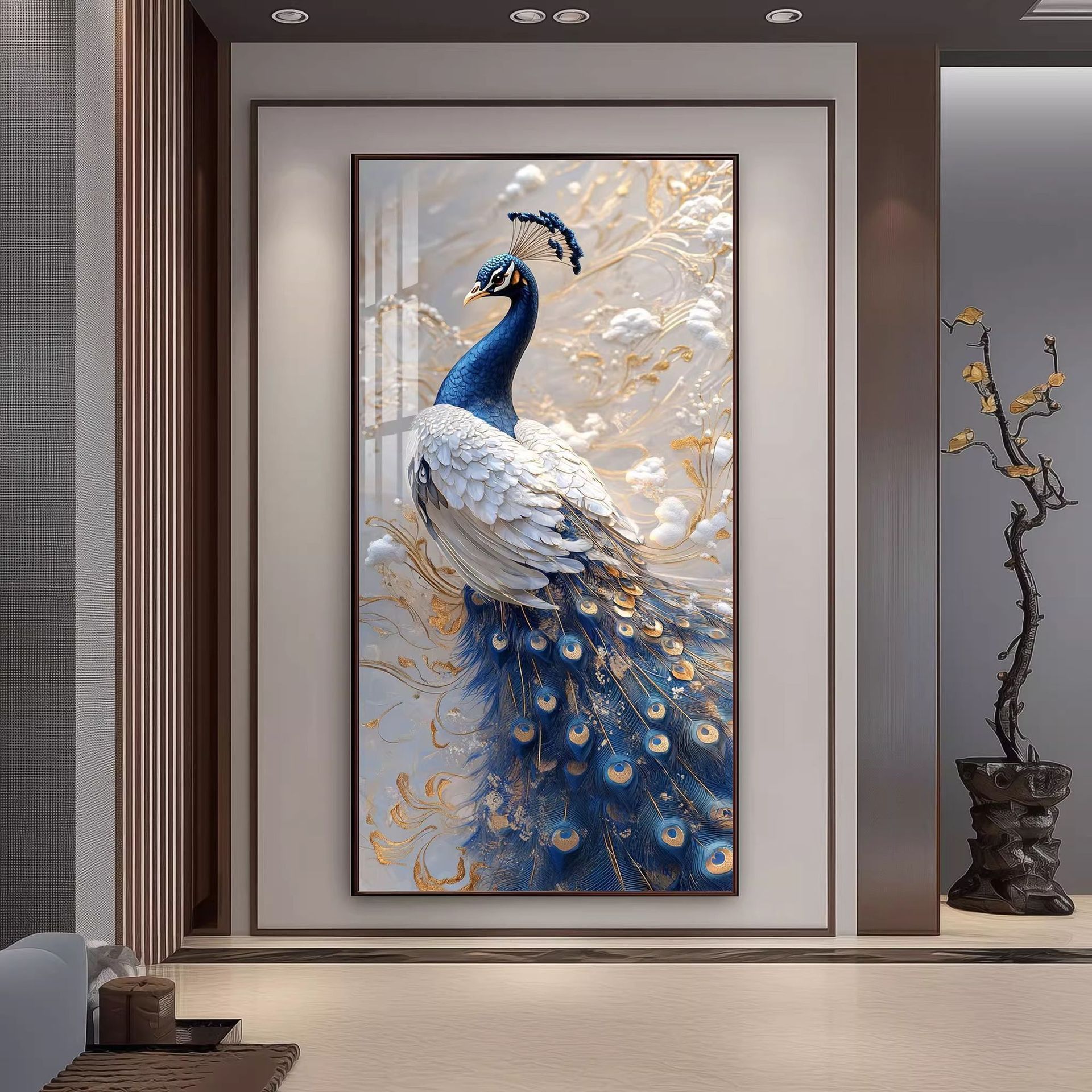 美式玄关画孔雀装饰画高档大气客厅挂画高级感寓意好入户正对墙画