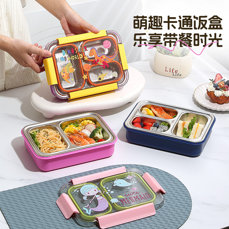 Ins-style student anti-cross-contamination insulated lunch box, stainless steel 304 compartments lunch box, portable fat-reducing lunch box for office workers