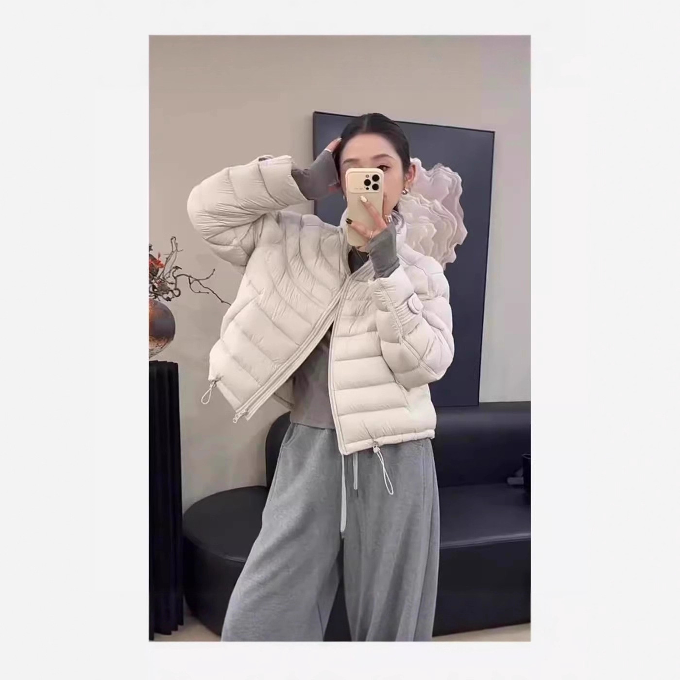 Invierno 2026 nuevo cuello de pie ligero y caliente costilla abajo chaqueta de mujer pequeña moda versátil slim abrigo corto Specification image