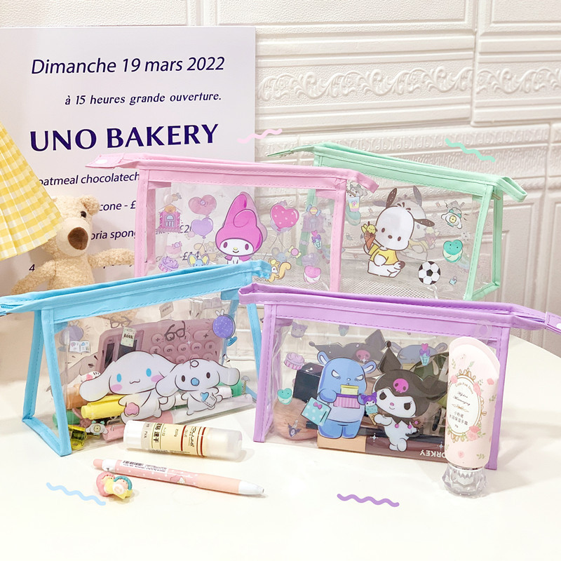 可爱透明学生文具笔袋防水化妆包少便携糖果色少女心化妆品收纳袋