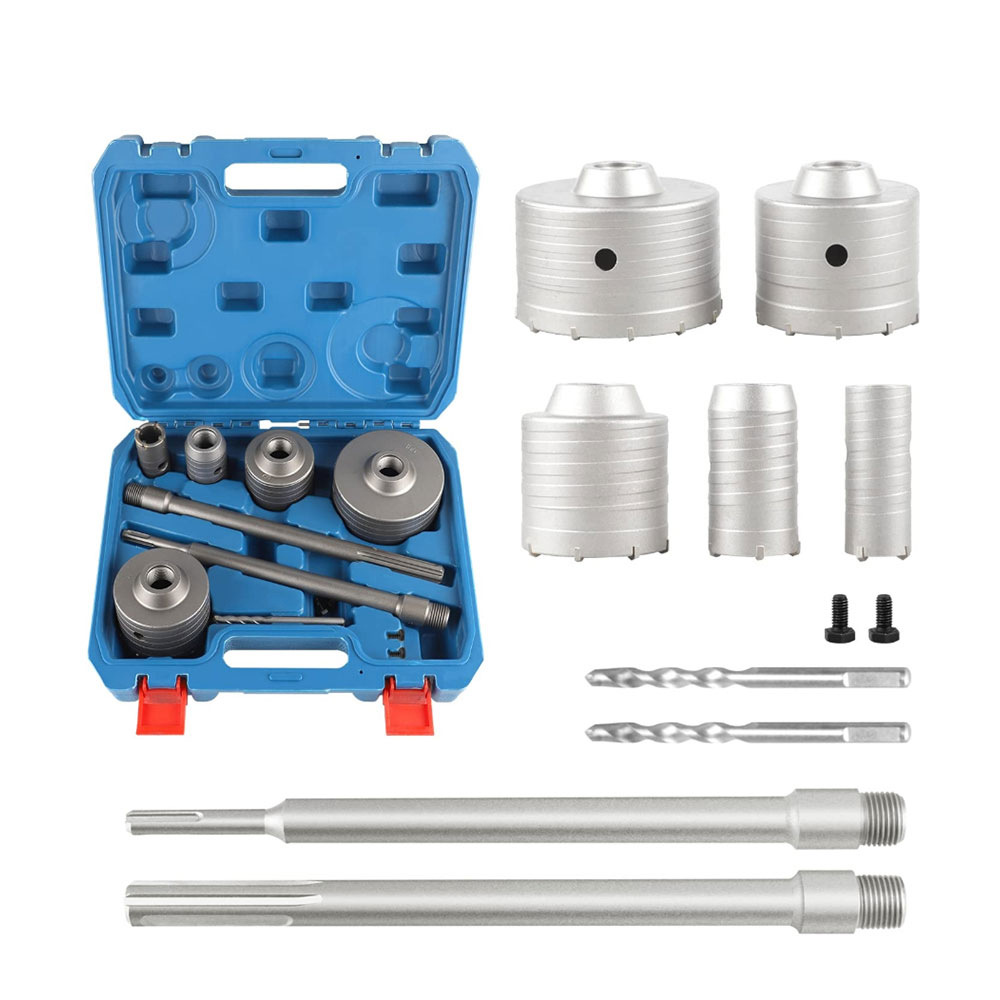 9-piece set of wall hole opener, electric hammer drill bit, square handle, round handle, hard alloy brick wall hole opener, air conditioning water pipe hole opener Item Picture