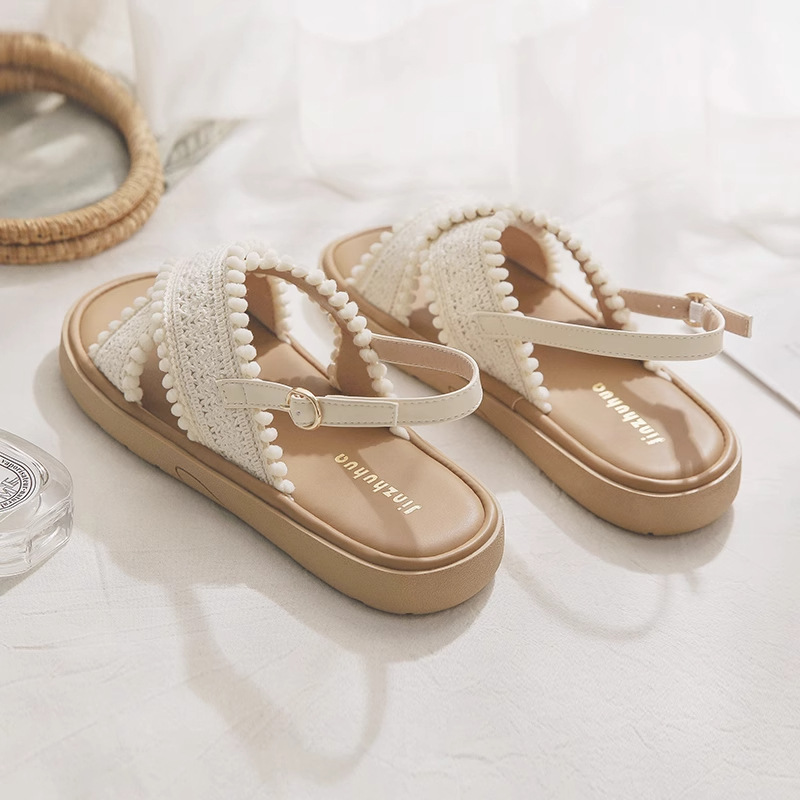 真皮版~平底百搭绝美不累脚配裙子法式小凉鞋女夏季外穿2025新款