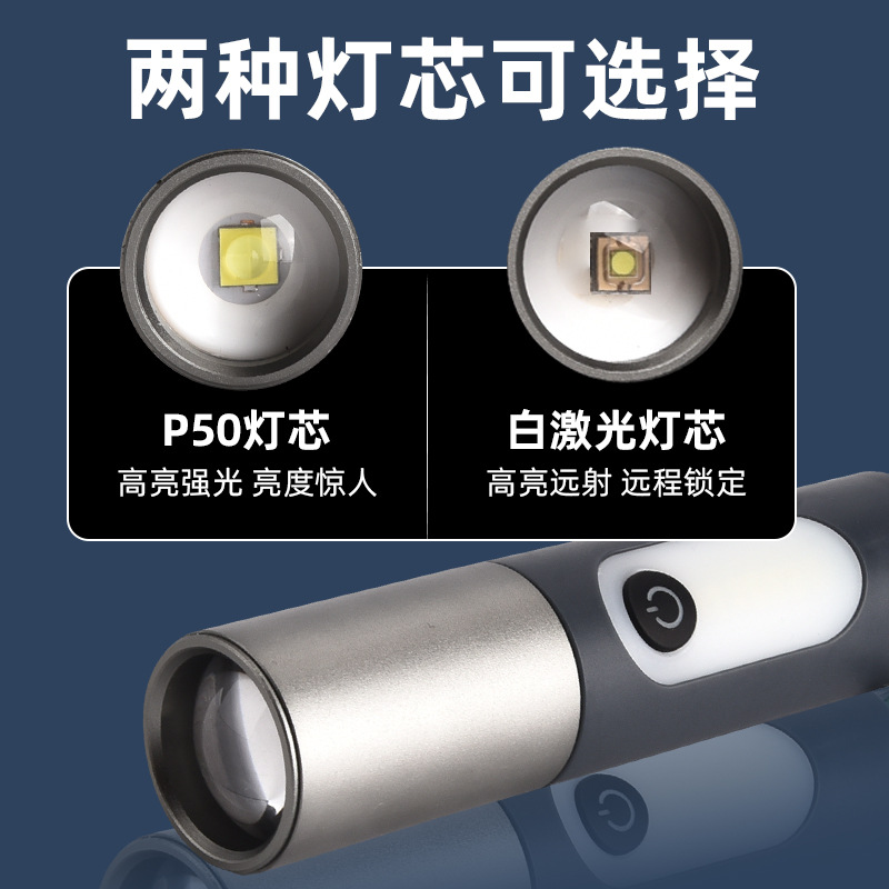 2023 Cross-border New aluminum alloy high-power P50 telescopic Zoom Strong flashlight USB charging Outdoor Camping lamp Application Scenario