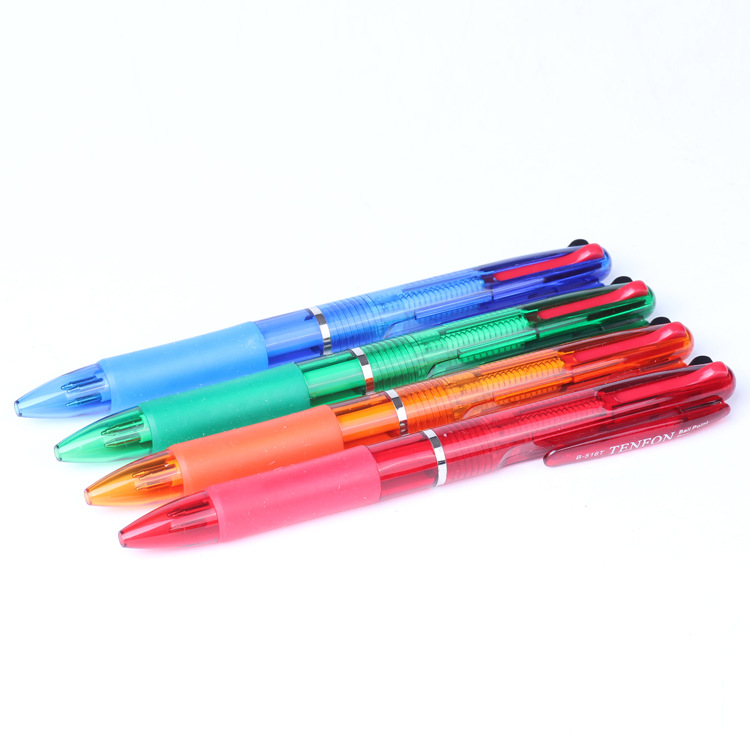Foreign trade transparent 3-color ballpoint pen advertisement multi-color pen 516T plastic press three-color pen 48 pieces per box details Picture