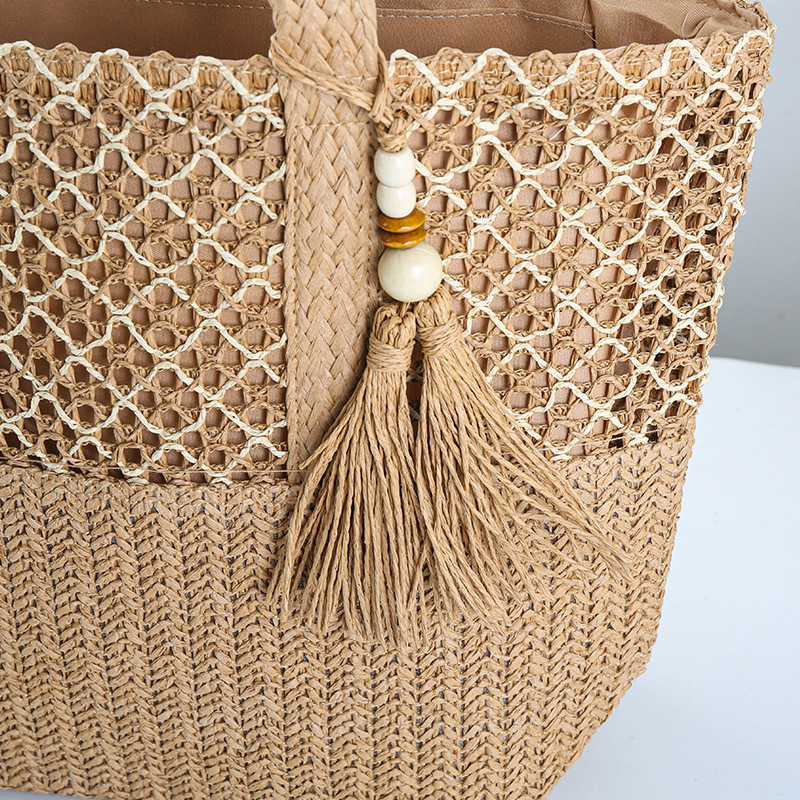 Cross-Border Straw Weaving Bag, Beach Crossbody Vacation Straw Weaving Bag, Women's Woven Bag, Single-Shoulder Bag, Hand-Held Large-Capacity Handcrafted Straw Weaving Bag details Picture