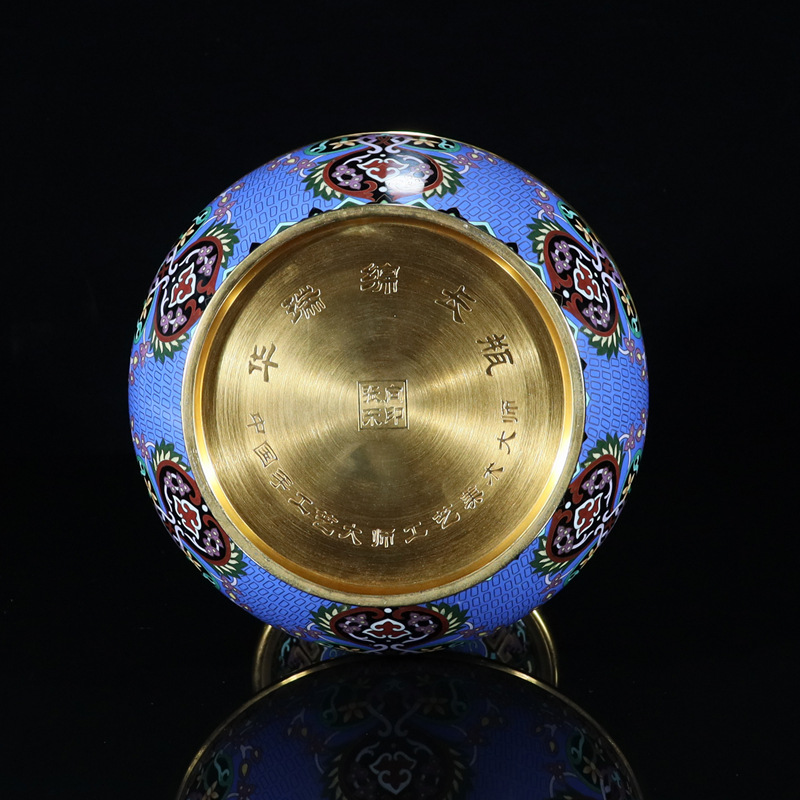Master's Work (Zhang Xiangdong) Jingtai Blue Vase, Traditional Copper body Cloisonne Enamel 12-inch Huarui Long Vase Specification image