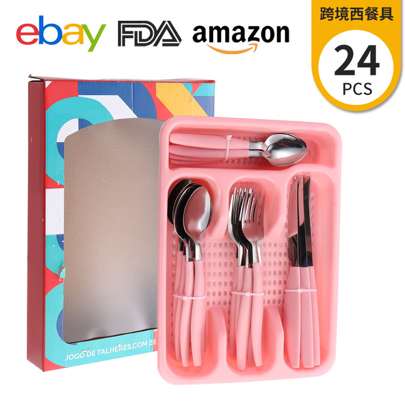 24-piece set of knives, forks and spoons for cross-border trade from Brazil, with slanted tail handles, household steak knives, dessert spoons and stainless steel tableware Specification image