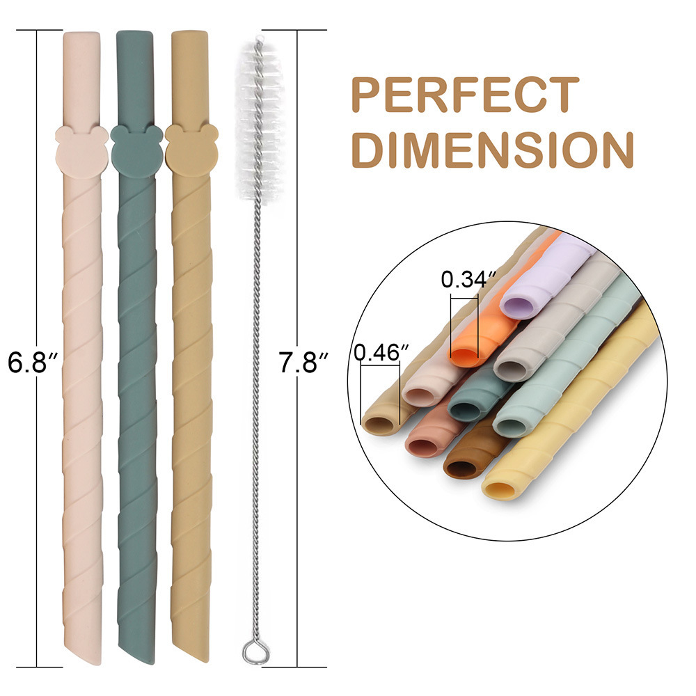 Colorful silicone straws are reusable, universal cup mouth straight tubes, creative household milk tea beverage straws, food grade Specification drawing
