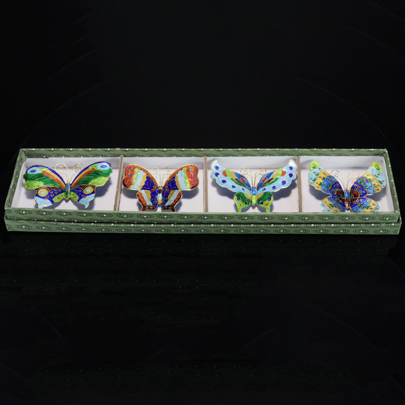 Beijing Cloisonne Chinese Cultural Craft Gift Copper Body Mechanism Enamel silver Blue Butterfly Fridge magnet Application Scenario