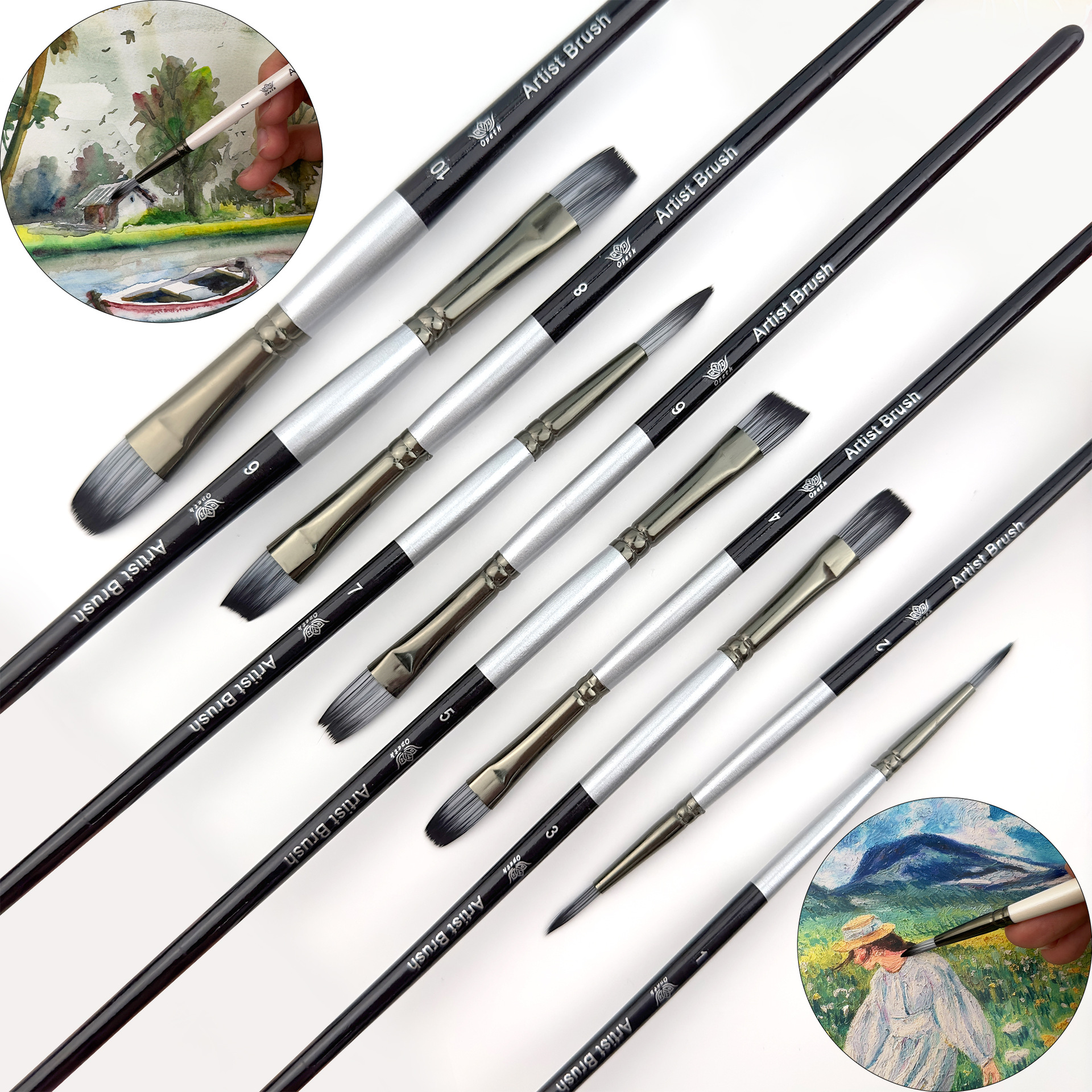 Cross-border 10-piece pearlescent White student painting set, two-color nylon brush, children's watercolor outlining oil painting brush Specification image