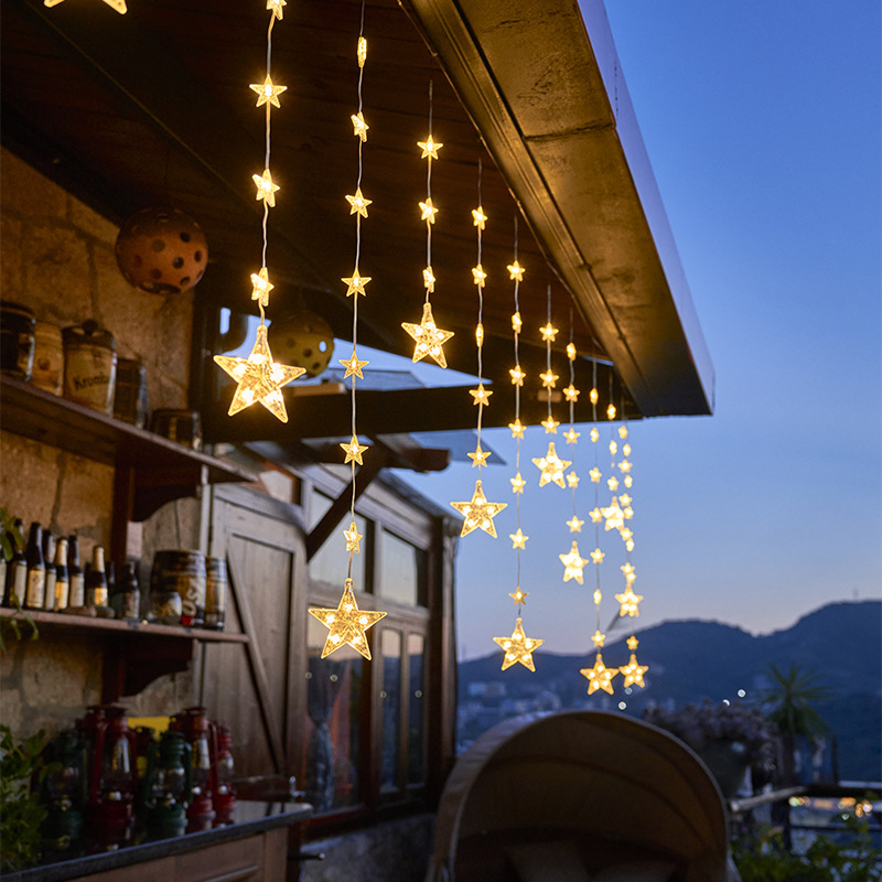 led color lights, flashing lights, string lights, starry sky curtains, balcony decoration, outdoor atmosphere lights, solar star light strings Application Scenario
