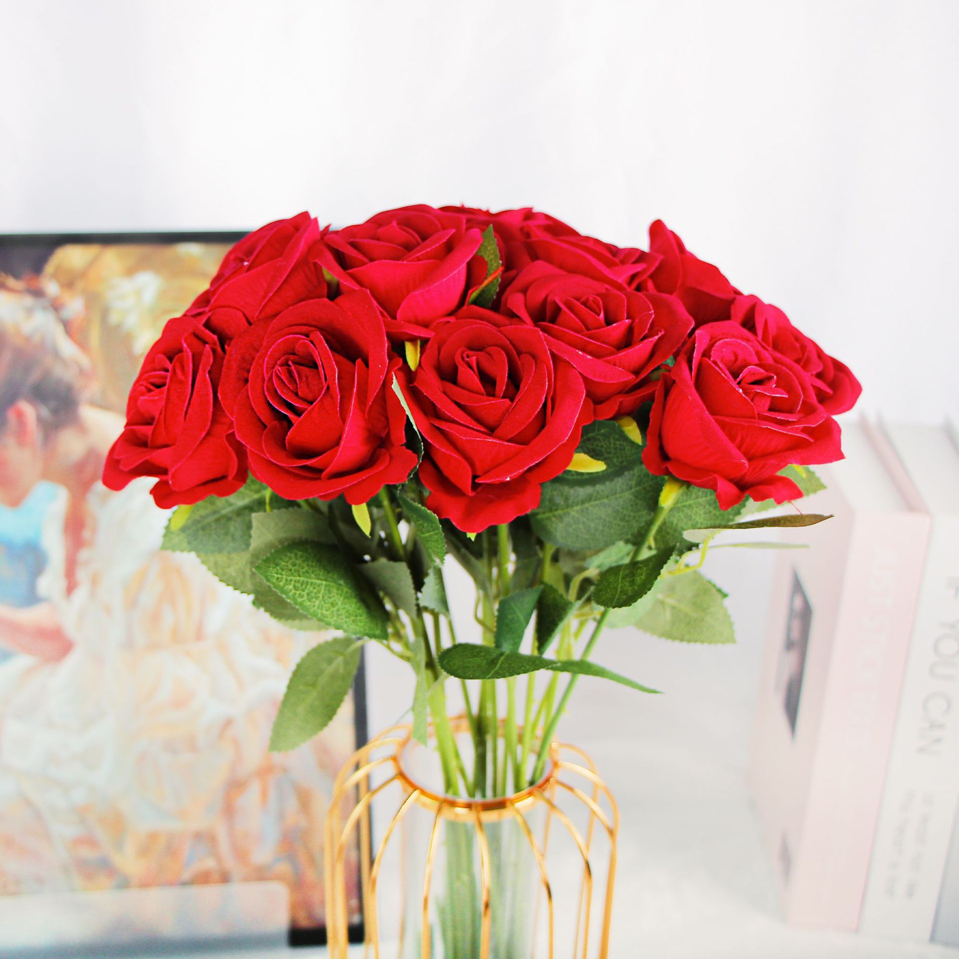 Cross-border faux velvet rose, European ins style home decor, photography, wedding decoration, multi-color artificial flowers wholesale details Picture