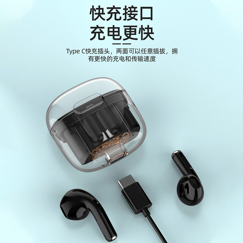 Cross-border transparent Bluetooth headphones, true wireless TWS, dual-ear semi-in-ear stereo, long-lasting mini earbuds Specification image