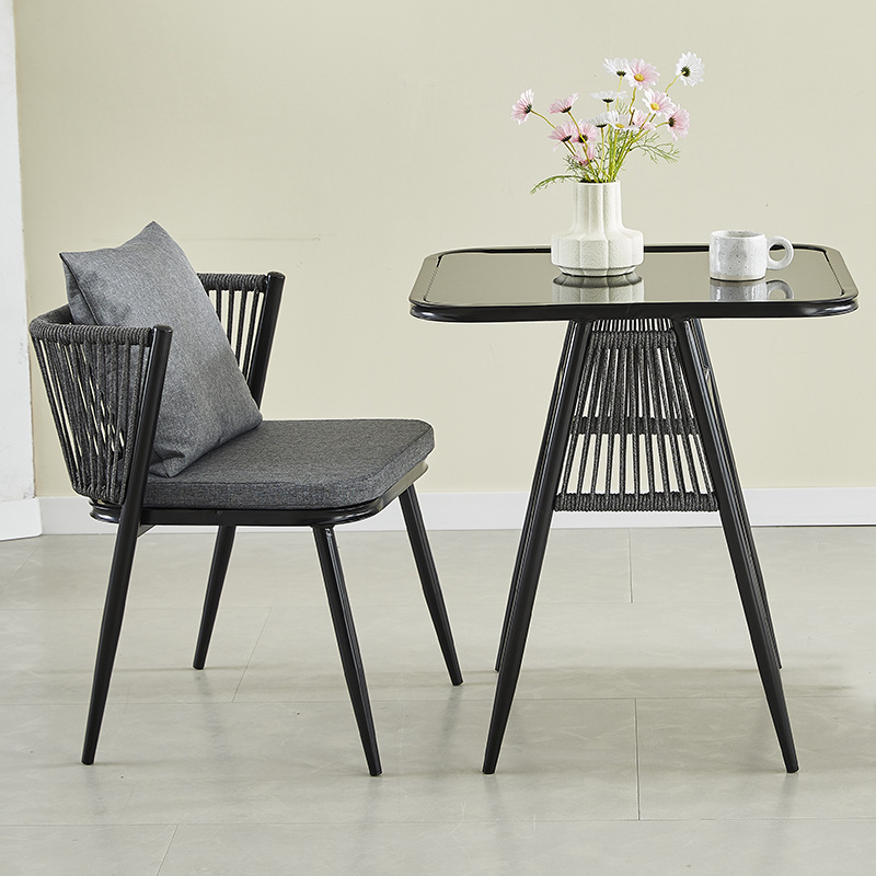 Outdoor courtyard balcony small table and chair, popular leisure tea drinking rattan chair three-piece set, small-sized apartment one table and two chairs, tea table and chair combination details Picture