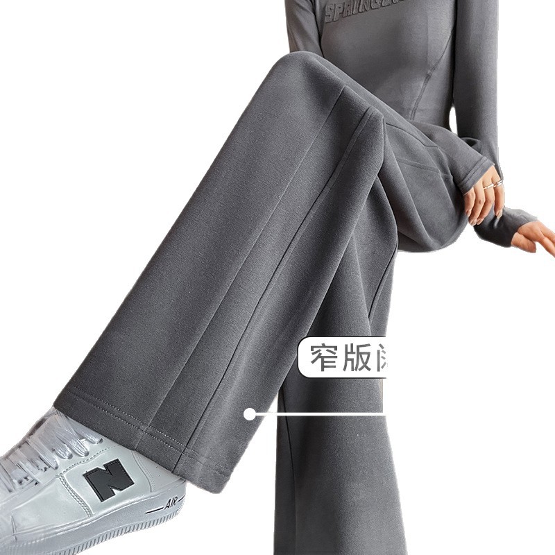 加绒休闲裤/阔腿裤/加绒裤女直筒百搭/双红之家服装厂/加绒裤子女白底实物图