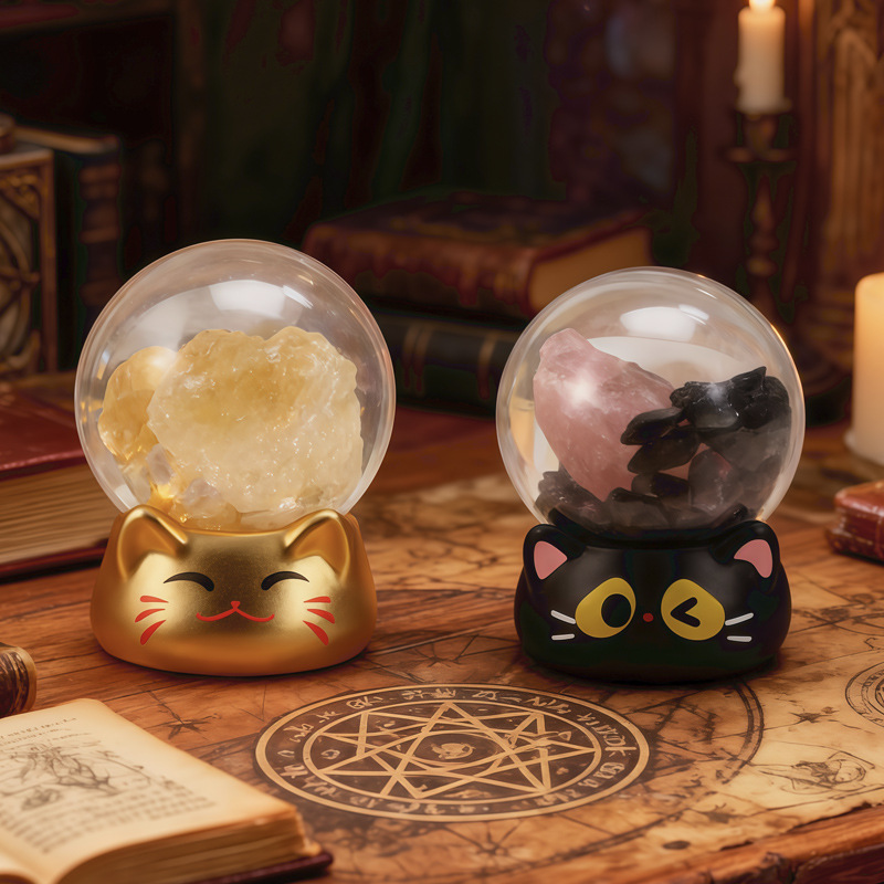 Cute cartoon cat Jingjing Crystal Blind box, creative crystal ball design, desktop decoration gift, gift decoration blind box Specification image