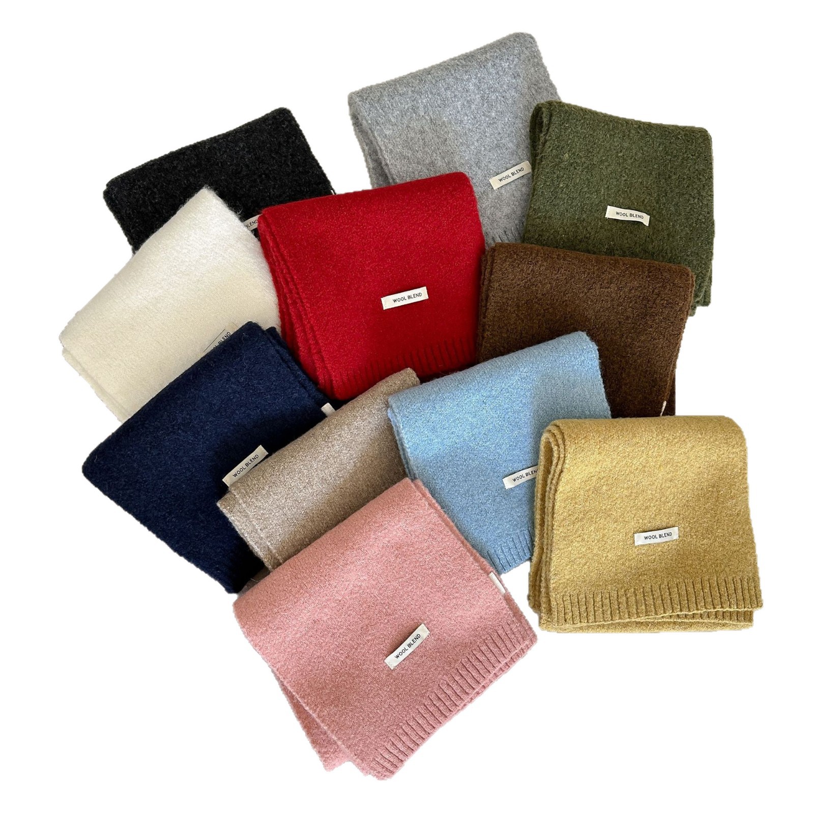 Solid-color wool blend scarf for women, autumn and winter, knitted woolen, warm, Korean-style, versatile, fashionable, fresh and sweet neck Item Picture
