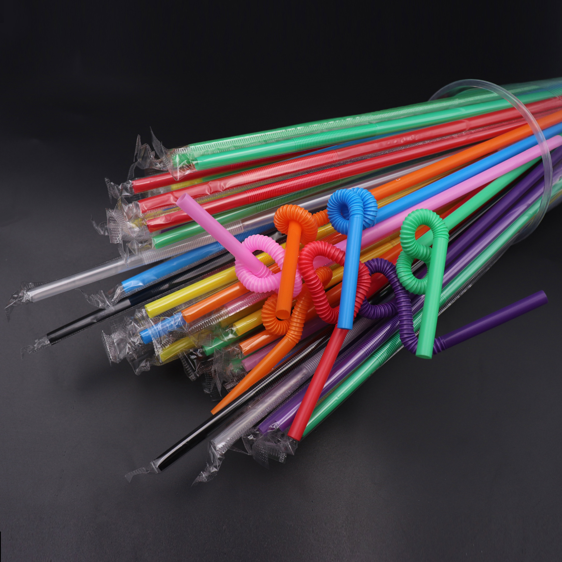 一次性吸管单支独立包装彩色艺术吸管饮料造型长吸管100支/包批发