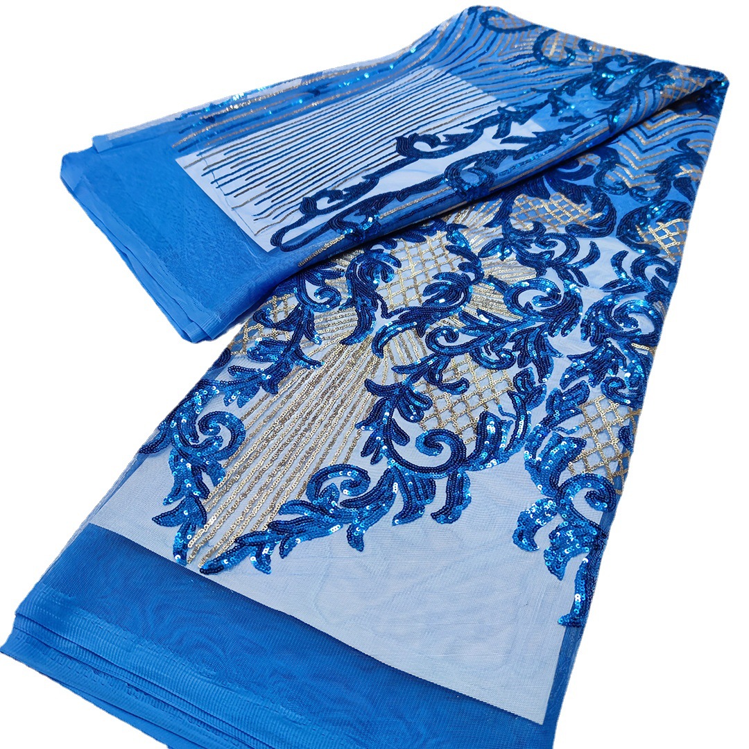 新款非洲亮片蕾丝花边网布面料派对礼服民族风服装辅料laceJX756产品图