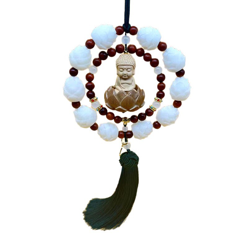 Peach wood lotus Buddha car pendant, interior decoration for continuous good luck, car rearview mirror, Peace Buddha Bodhi decoration Item Picture