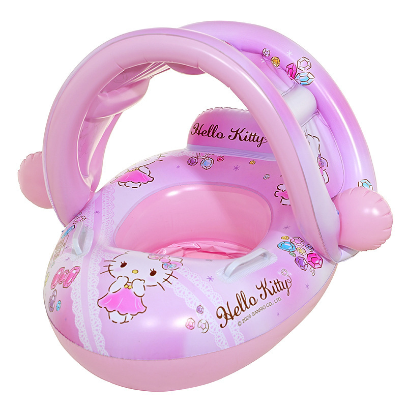 Sanrio baby pocket ring with canopy, baby inflatable seat ring, Kuromi sunshade canopy, swimming ring, children's life buoy Item Picture