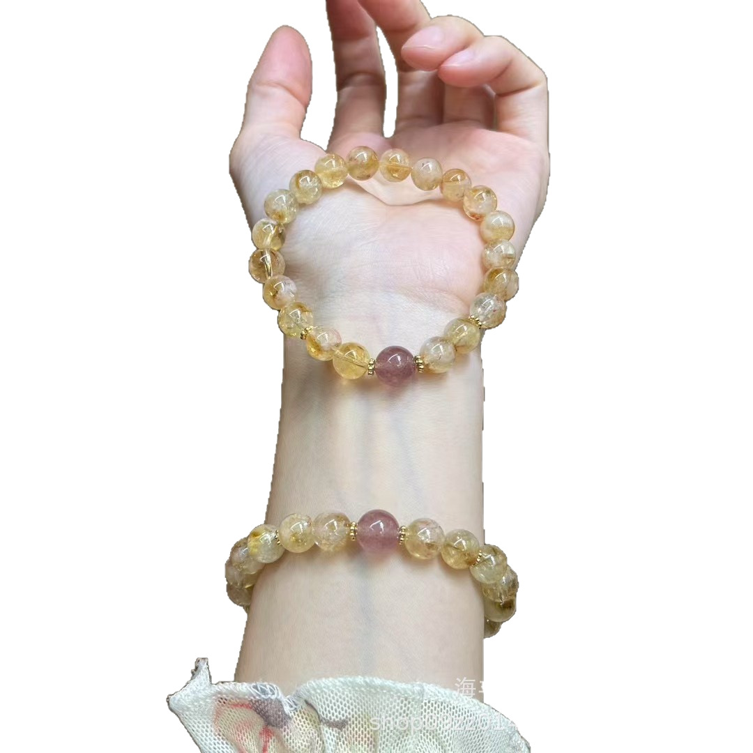 天然蜂蜜奶盖黄水晶黄塔晶搭配草莓晶手串招财女生手链简约时尚批白底实物图