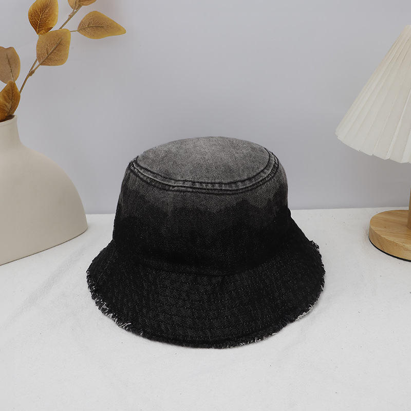 Korean washed denim fisherman hats for export, four-season solid color frilled basin hats, cross-border supply, women's sun hats Item Picture