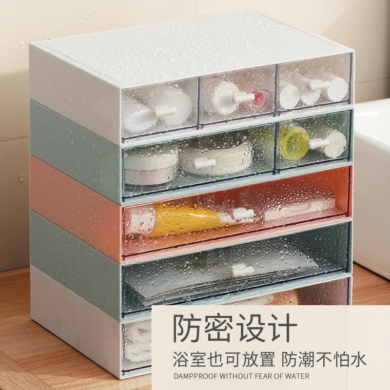 桌面收纳盒多层抽屉式桌面杂物文具整理盒化妆盒子家用防尘置物架详情图2