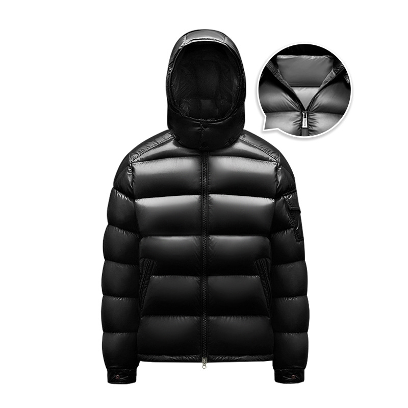 彼城95%白鹅绒高质量男款连帽可拆卸纯色鹅绒服羽绒服情侣外套白底实物图
