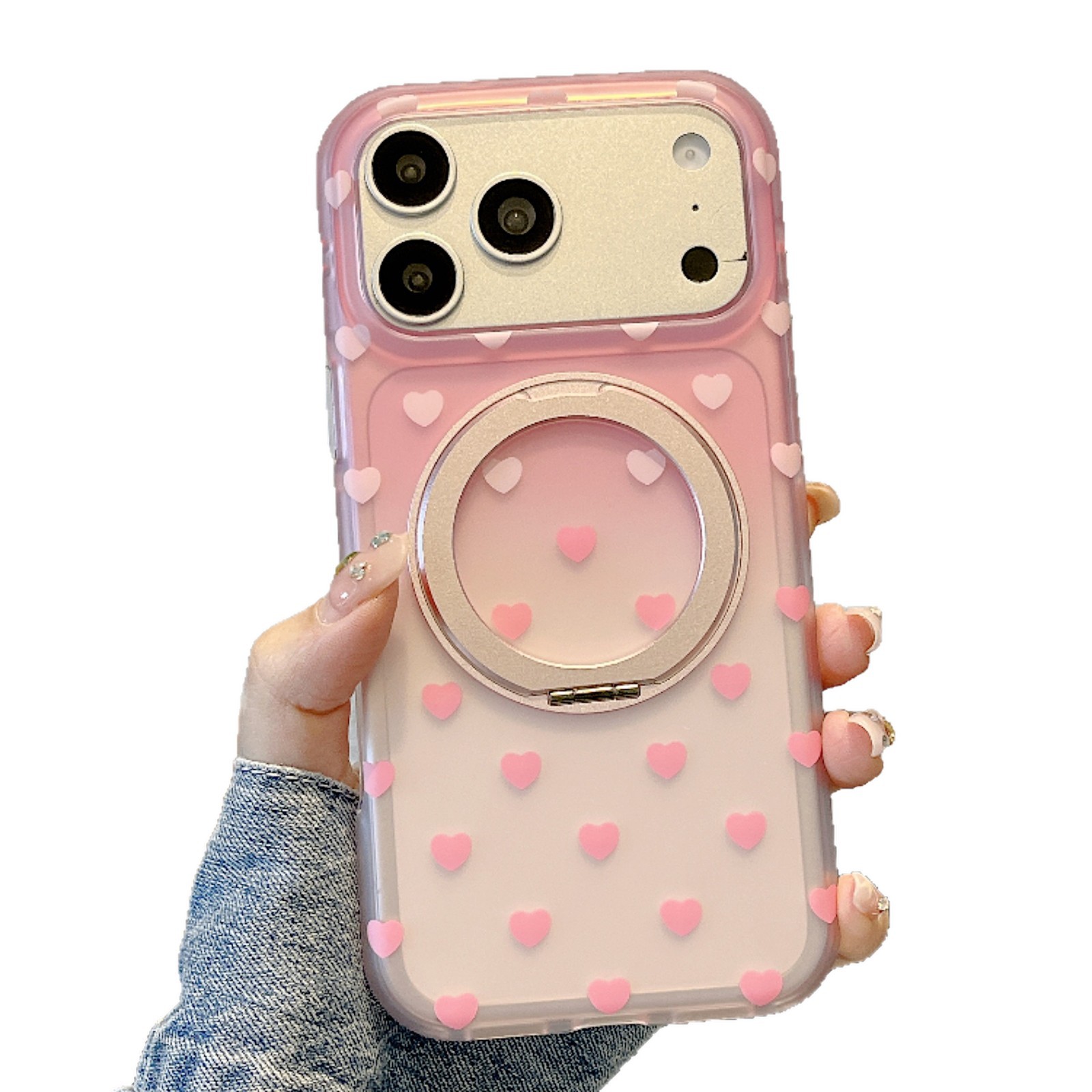 ins Korean-style 360-degree rotating stand with a gradient heart shape, suitable for iphone17promax and iPhone 16 phone cases with a matte texture Item Picture