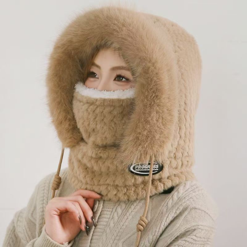Harbin travel hat, women's scarf, integrated neck protection, winter fleece warm head cover, Northeast cold protection, cycling wind protection details Picture